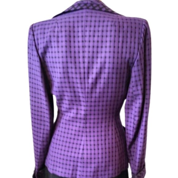 Vintage 1940s Purple & Black Checked Wool Fitted Suit Jacket Body Hugging Style - Picture 2 of 6
